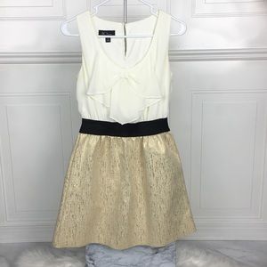 BCX dress , cream-gold-black elastic waist, size M